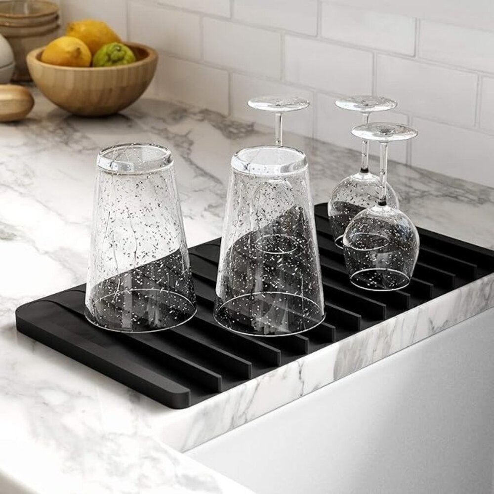 Kraus‎ Silicone Self-Draining Dish Drying Mat Heat-Resistant Black Durable New